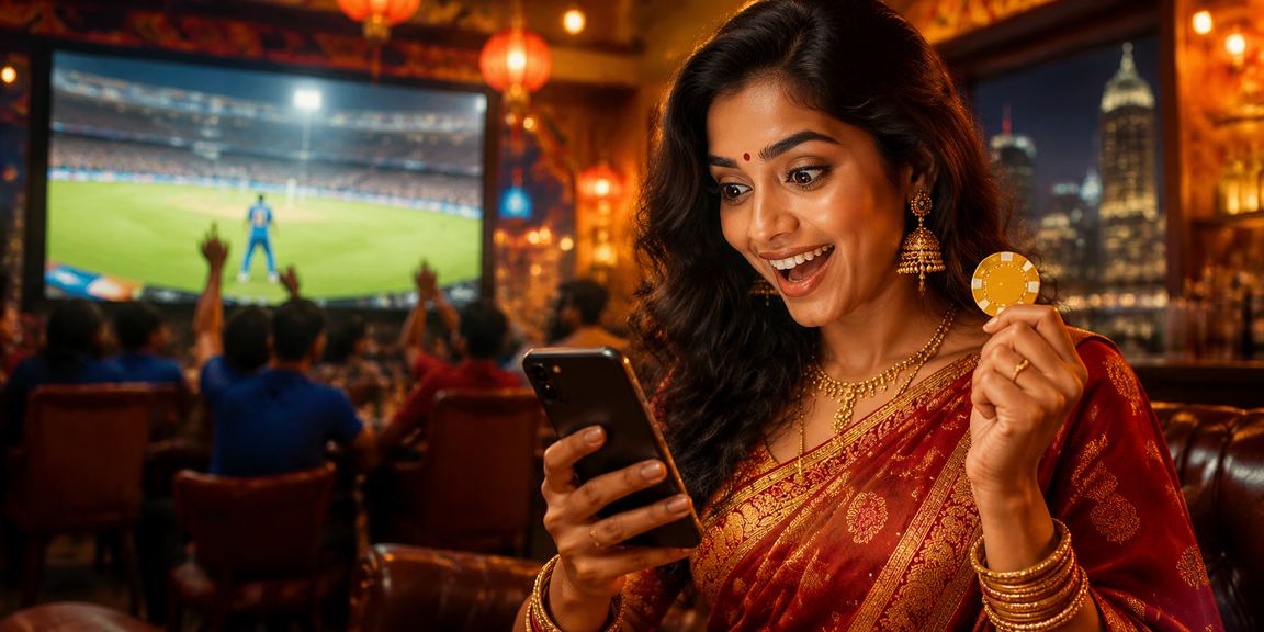 Indian woman watching cricket betting on mobile