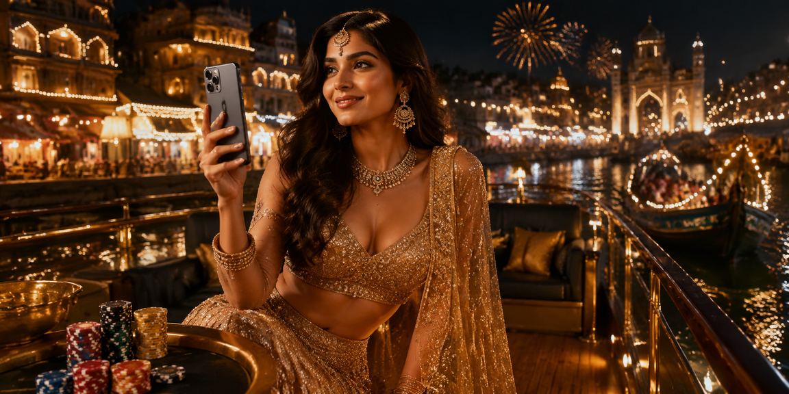 Payment transaction on mobile with traditional Indian attire
